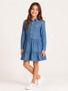 Polo Ralph Lauren - Kids Chambray Tiered Shirt Dress - Size 12 - 100% Cotton
